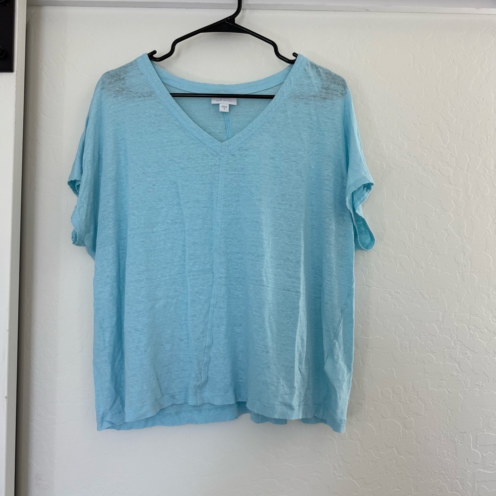J. Jill Love Linen Blue V-neck Short Sleeve Tee Shirt Casual Relaxed Top Casual
